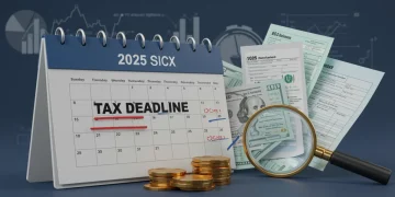 Calendar with 2025 tax deadlines and financial documents, symbolizing upcoming tax code changes