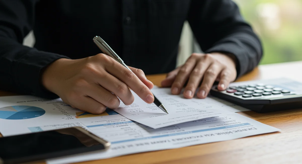 Person analyzing credit card statement for hidden fees