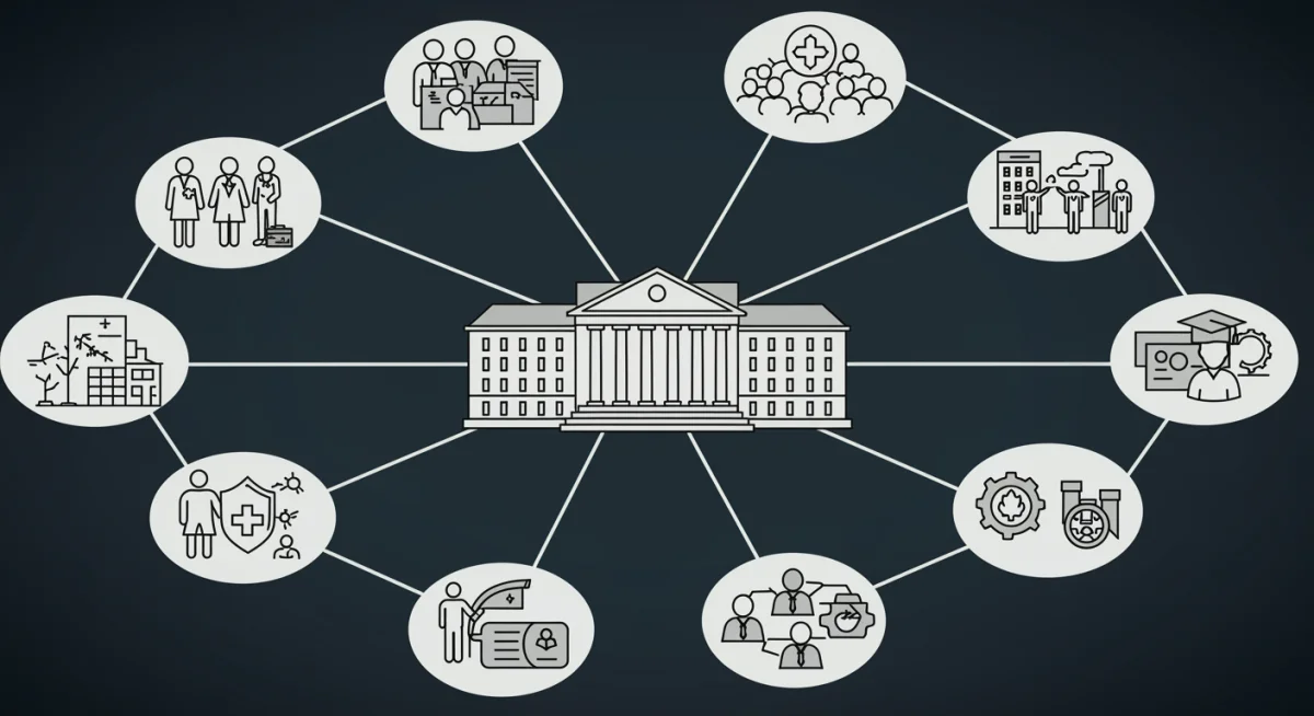 Diagram illustrating the interconnected impact of federal budget allocations on various economic sectors