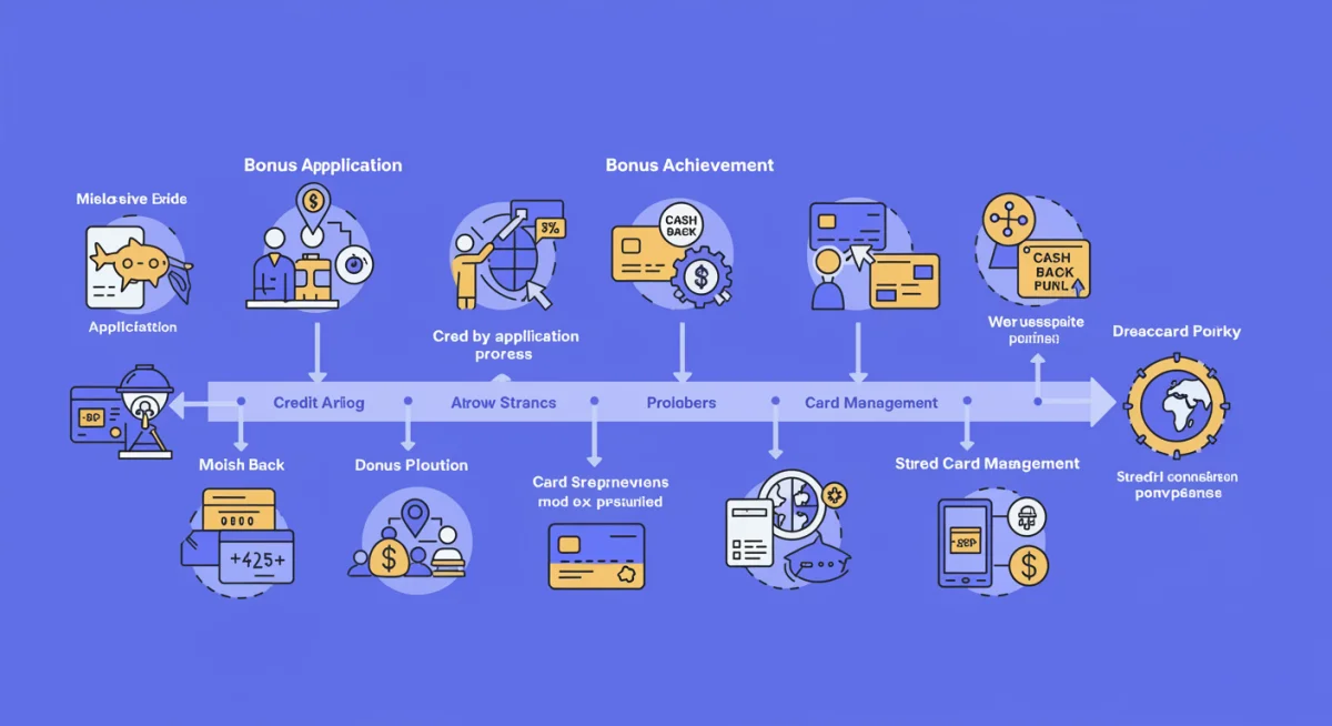 Infographic showing a credit card churning timeline and strategy