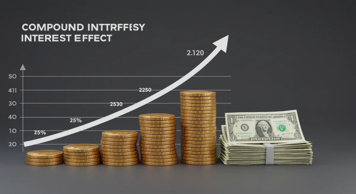 Infographic showing the power of compound interest on investments.