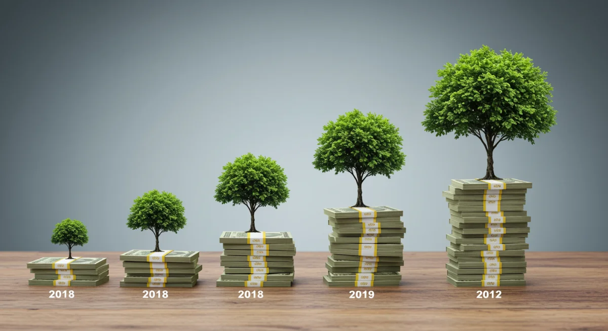 Visual timeline showing the snowball effect of compound interest growth