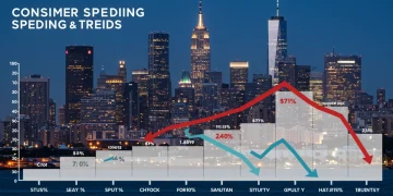 Infographic showing a 12% shift in consumer spending trends impacting national retail in 2025, with economic graphs and icons.