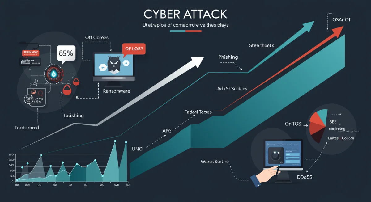 Infographic illustrating diverse and escalating cyber attack vectors and their impact.