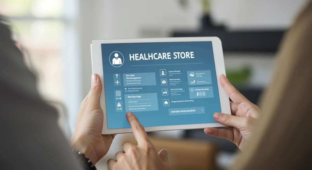 Hands holding tablet displaying user-friendly healthcare portal for new policy navigation.