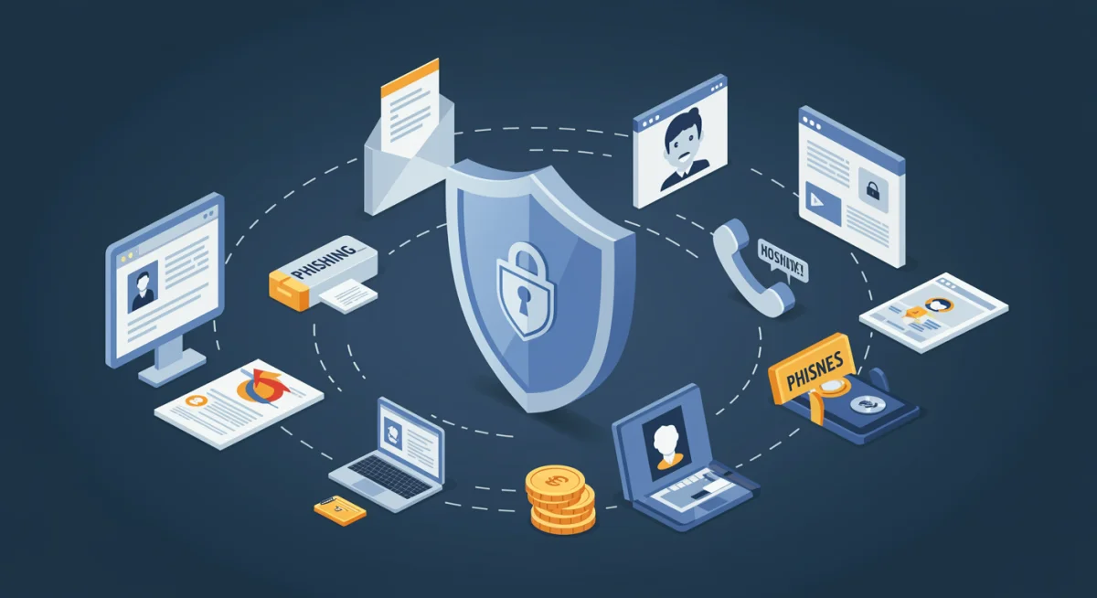 Digital threats surrounding a cybersecurity shield