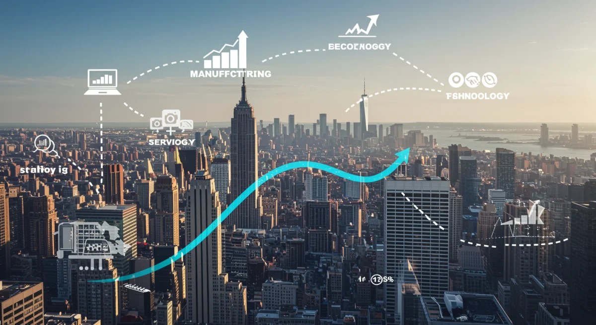 Diverse sectors contributing to US economic expansion and stability.