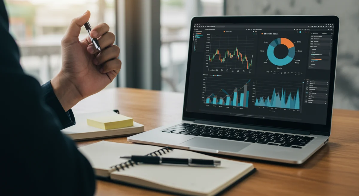 Individual analyzing financial data on a laptop, contemplating tax implications