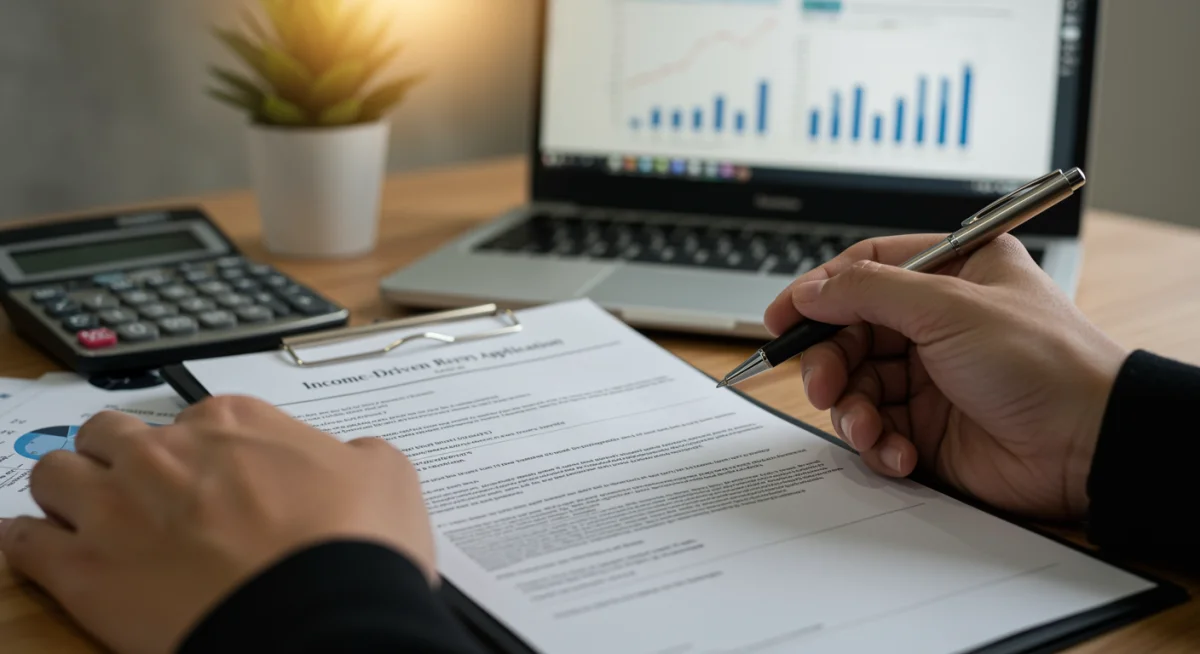 Person analyzing income-driven student loan repayment plan details