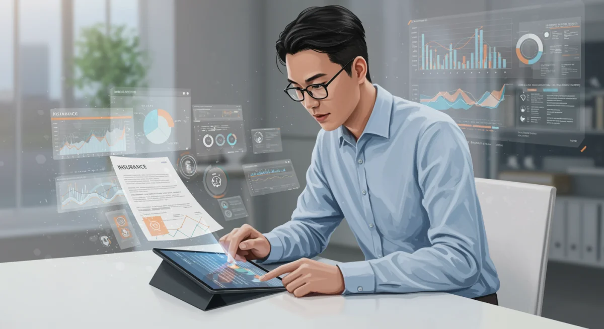 Person reviewing digital insurance policies on tablet, informed financial planning