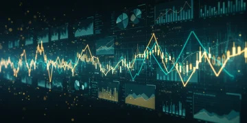 Financial market data analysis on a screen with charts and graphs, representing market volatility management.