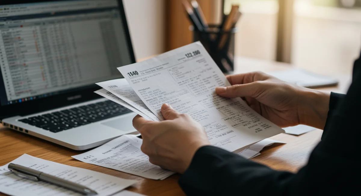 Person organizing tax documents and receipts for deduction planning