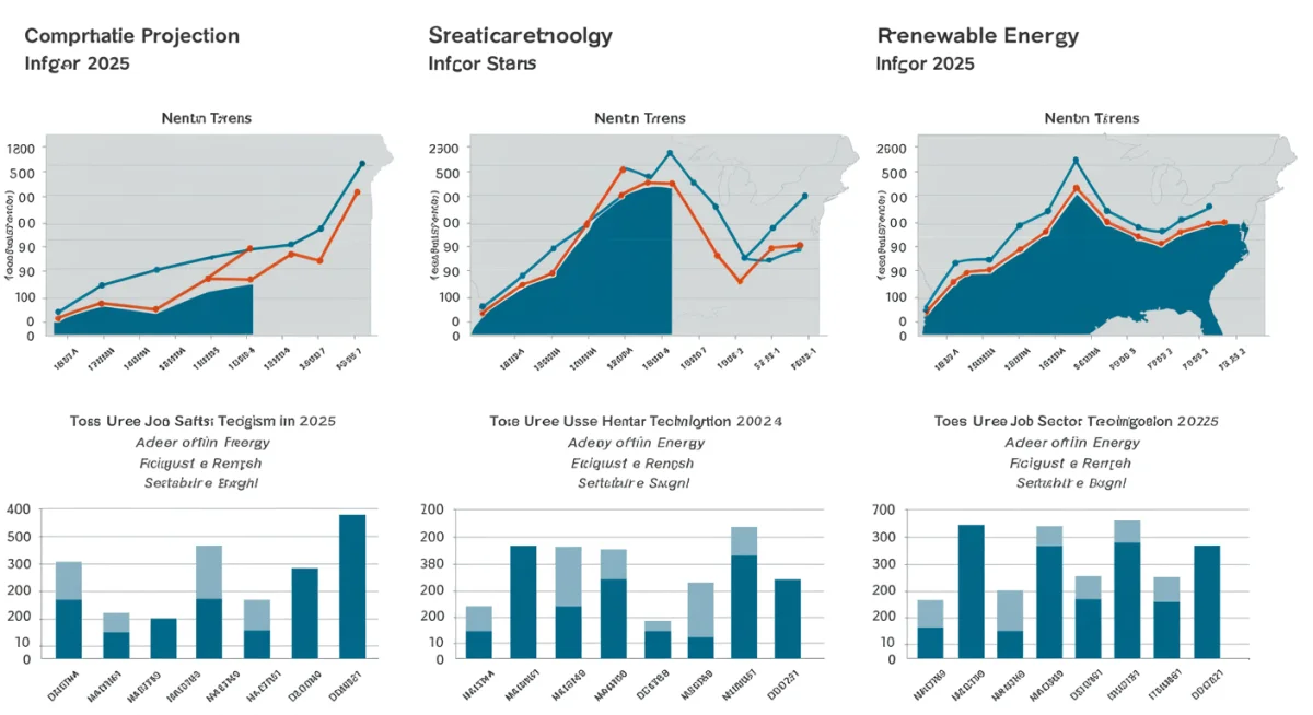 Infographic comparing job growth projections for healthcare, technology, and renewable energy sectors in 2025.
