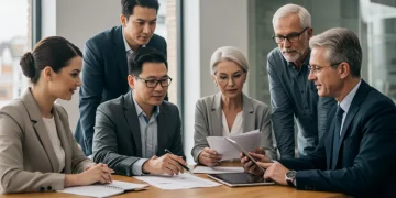 Financial advisor explaining SECURE 2.0 Act changes to diverse clients