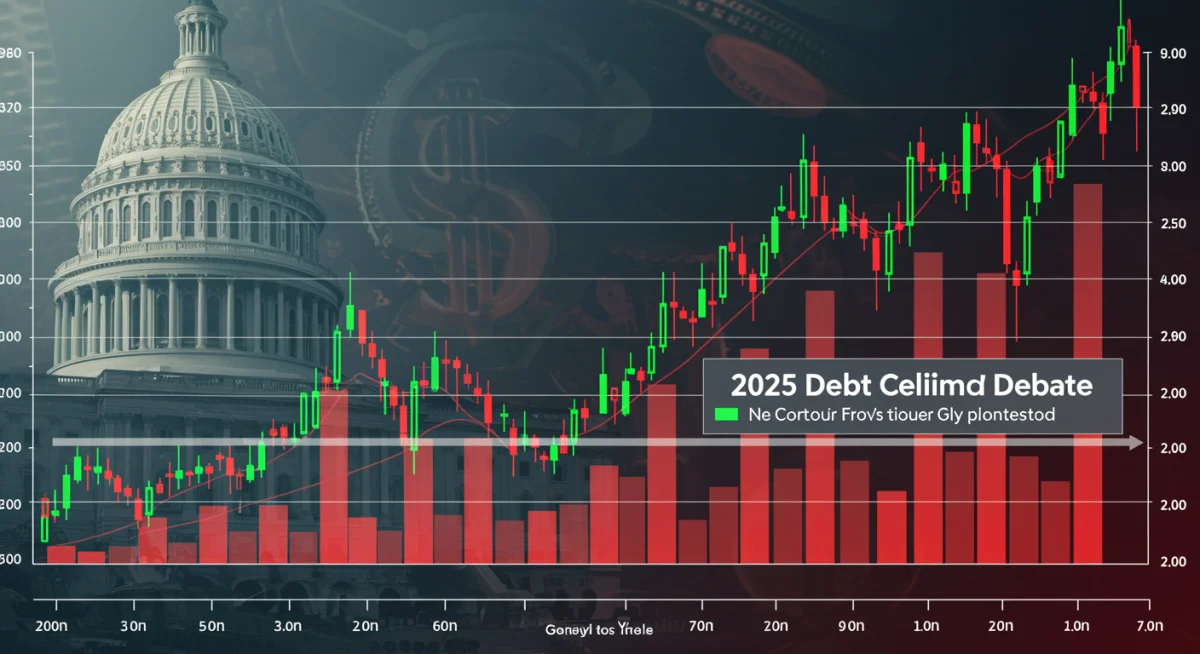 Volatile stock market graph with sharp dips, indicating financial instability during the 2025 debt ceiling debate.