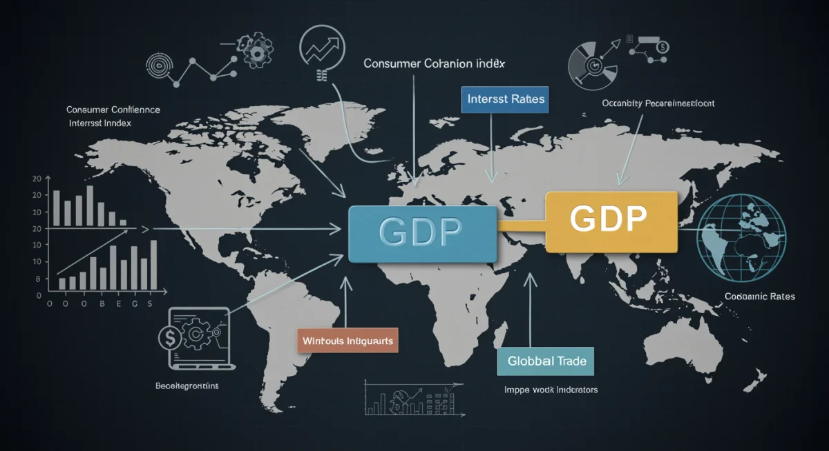 Infographic showing interconnected economic drivers affecting US GDP growth.