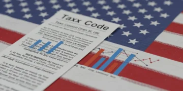 Illustration of US tax code changes with financial charts