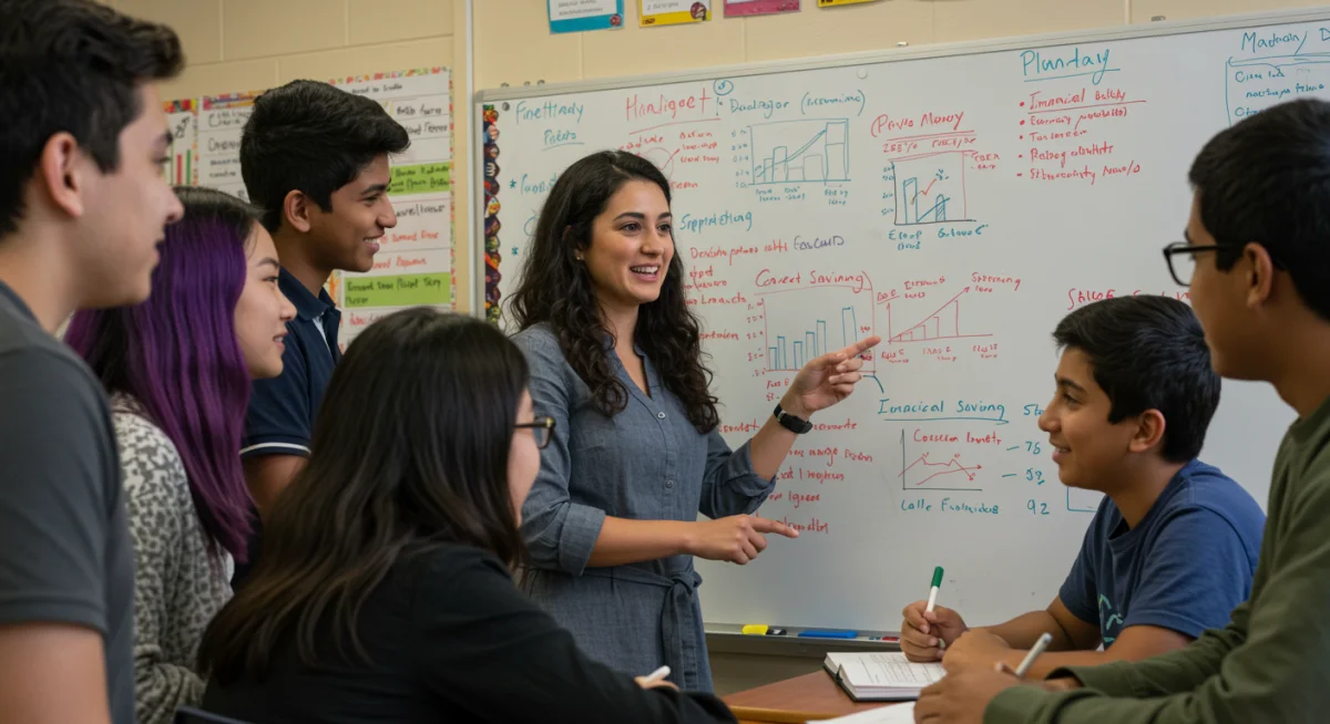 Teenagers learning about financial literacy and responsible money management