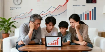 Family reviewing 2026 healthcare spending projections on a tablet