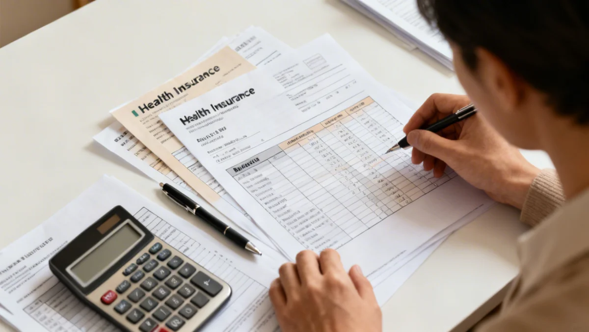 Person organizing healthcare financial documents and budget