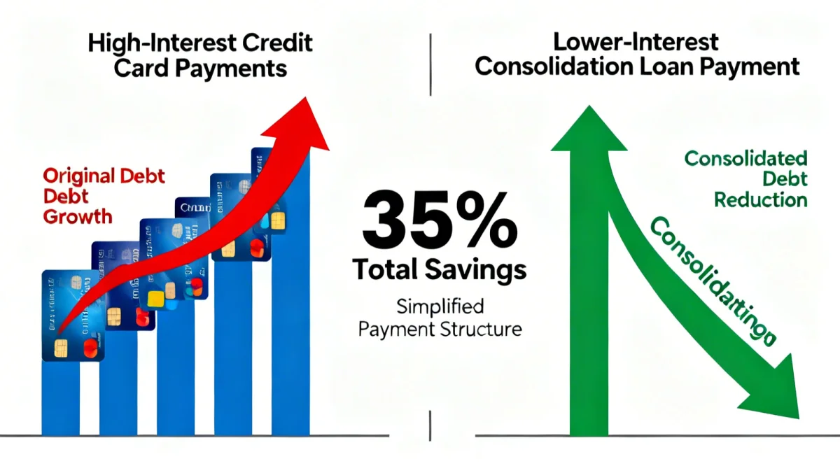 Comparison of multiple credit card payments versus a single consolidated loan payment