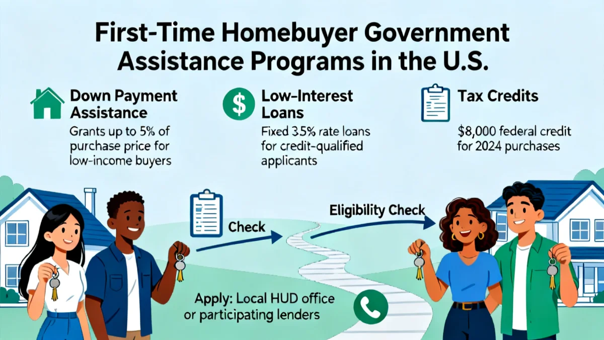 Infographic detailing government assistance programs for first-time homebuyers