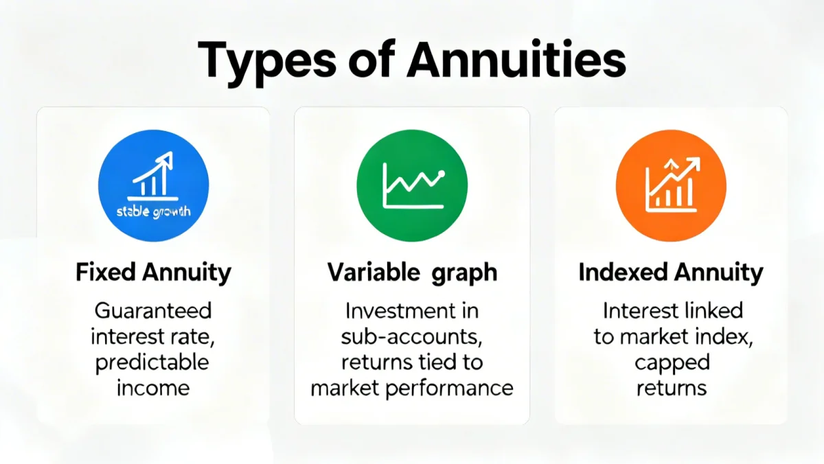 Infographic explaining various types of annuities and their features.
