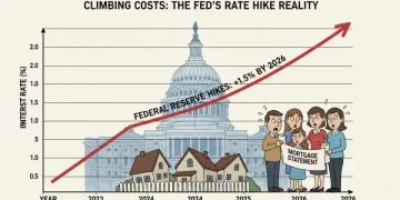 Graph illustrating 2026 Federal Reserve rate hikes impacting US mortgage rates for homeowners.
