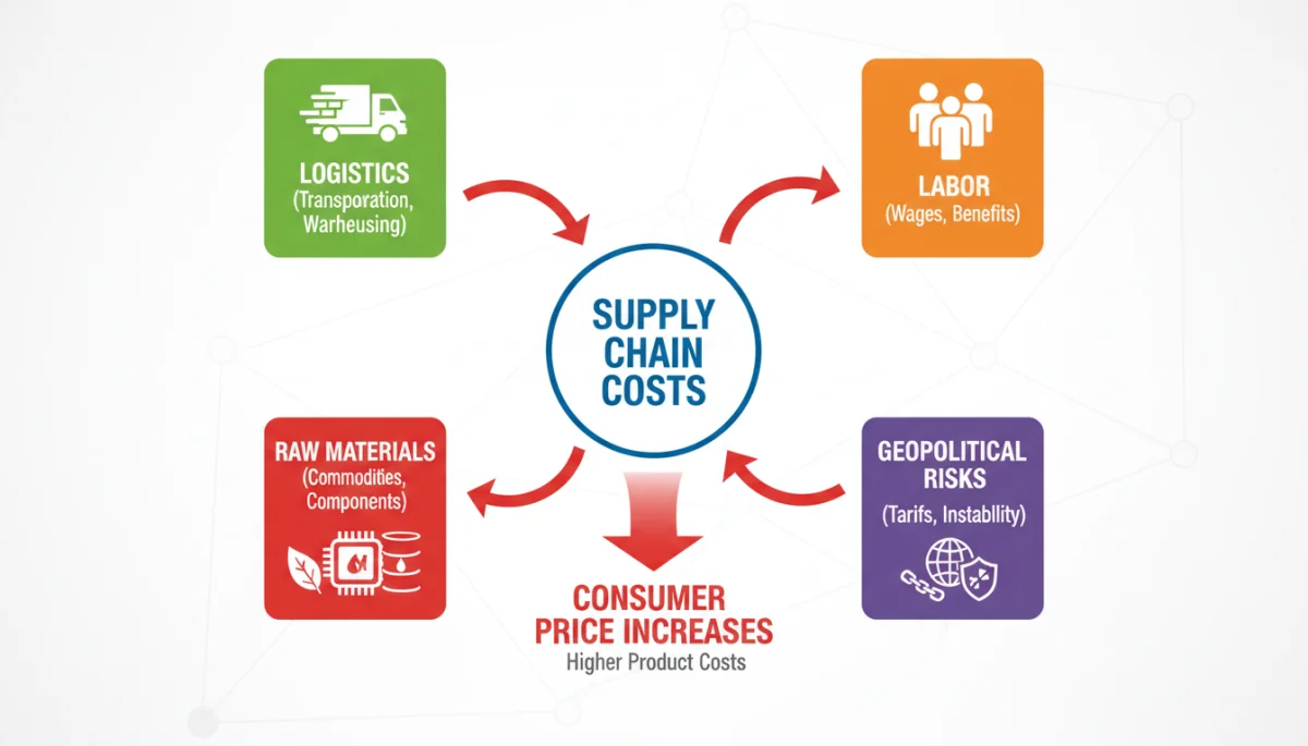 Breakdown of supply chain cost components and their effect on prices.