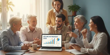 Group discussing 2026 retirement plans with financial documents