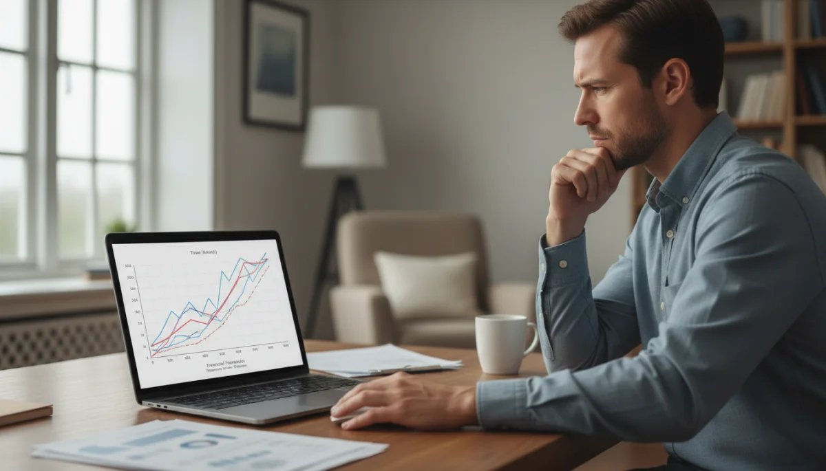 Person analyzing rising interest rates on a laptop screen