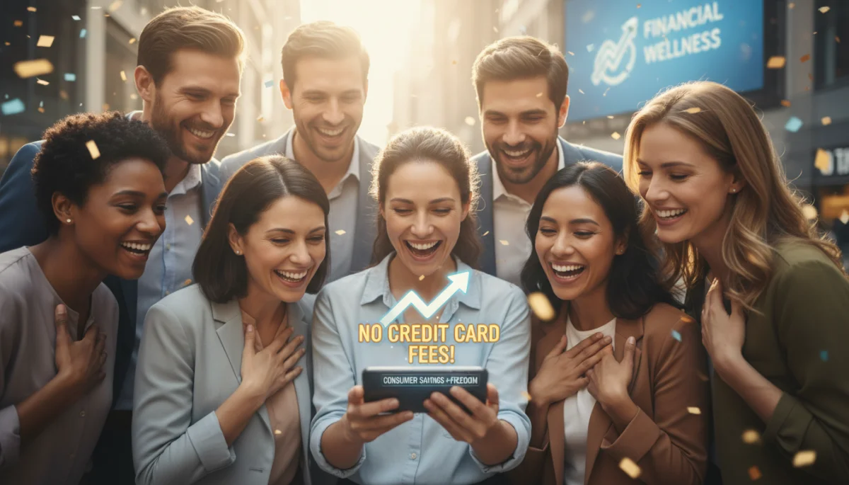 People celebrating financial freedom with smartphone