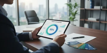 Digital credit score report showing 30% utilization, credit cards, and financial data