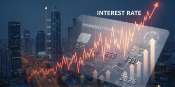 Credit card with rising interest rate graph, symbolizing financial impact of rate changes
