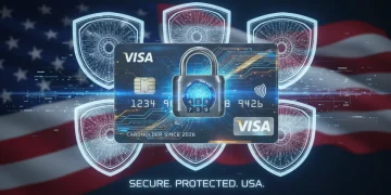 Digital lock protecting credit card, symbolizing fraud prevention for US cardholders in 2026.