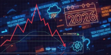 S&P 500 chart showing a 10% market correction forecast for 2026
