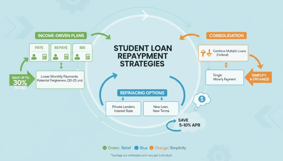 Infographic of student loan repayment strategies and savings