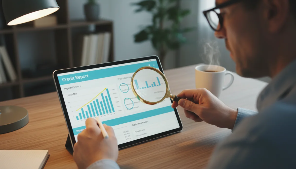Person reviewing detailed credit report on a tablet