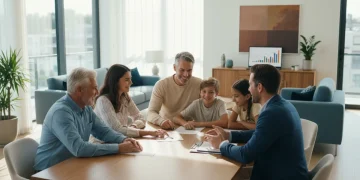 Family discussing estate planning with financial advisor