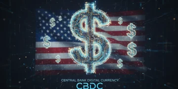 Futuristic digital US dollar symbol, representing CBDC