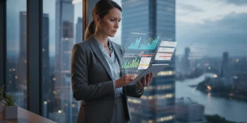 Woman analyzing 2026 tax code changes on a tablet, focused on financial planning