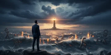 Investor navigating stormy financial markets with defensive strategies in 2026