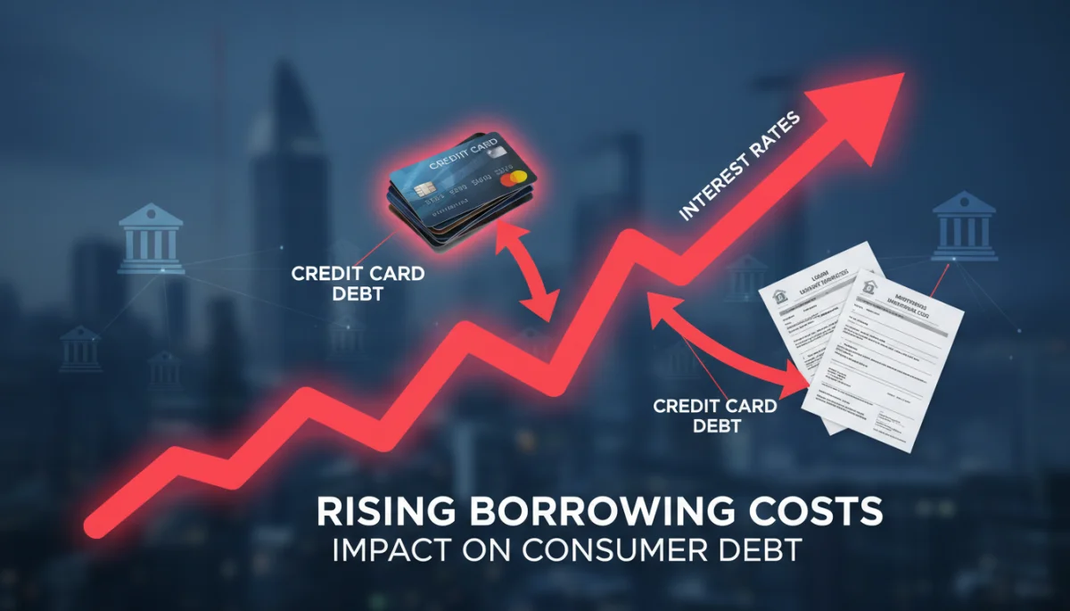Graph showing rising interest rates affecting credit card debt.